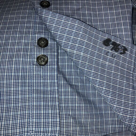 Alfani Mens Fitted Performance Button Up Dress Shirt Sz 18 34-35 XXL Blue Plaid - Picture 4 of 10